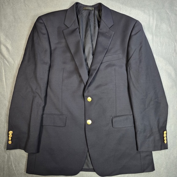 RALPH LAUREN Blazer Suit Jacket Mens 40r Navy Blue Gold Buttons 100% Wool - Picture 1 of 14